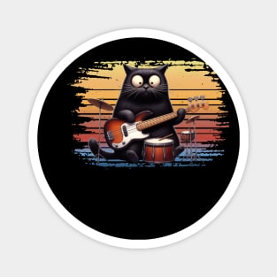 Retro Kitten Rock Band Cat Playing Drums and Guitar Magnet